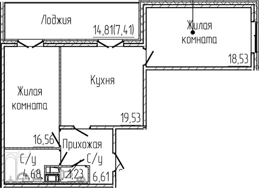 2-комнатная квартира 74.55 м², 5/8 эт., ЖК «SERTOLOVO PARK»
